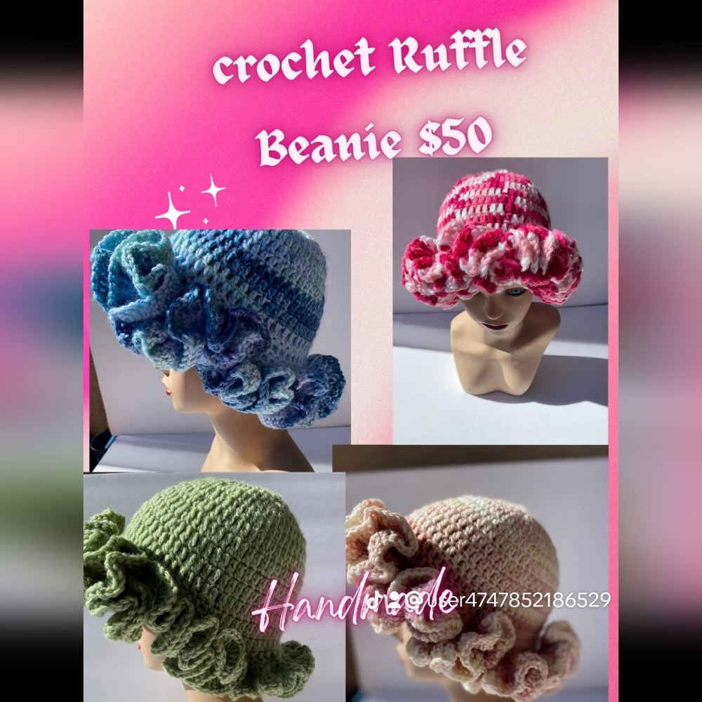 Crochet ruffle beanie